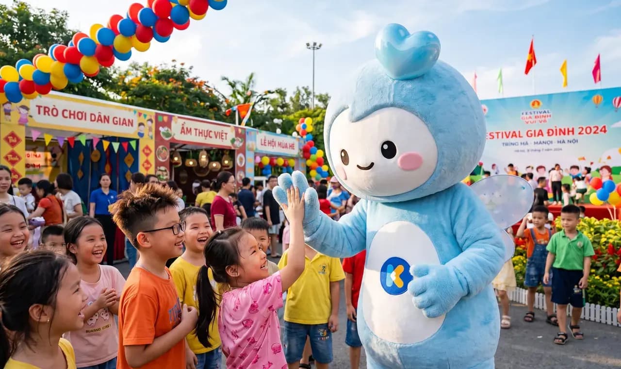 Kibu đập tay cùng các bé tại KidsPlaza Festival