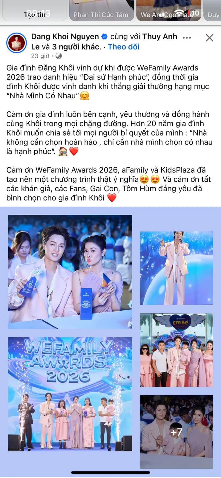 Chia sẻ của gia đình Đăng Khôi về WeFamily Awards