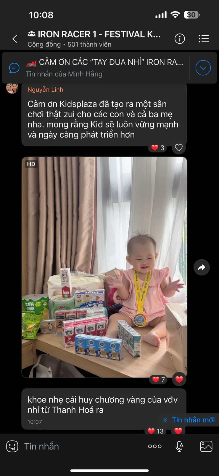 Tin nhắn cảm ơn từ nhóm Iron Racer