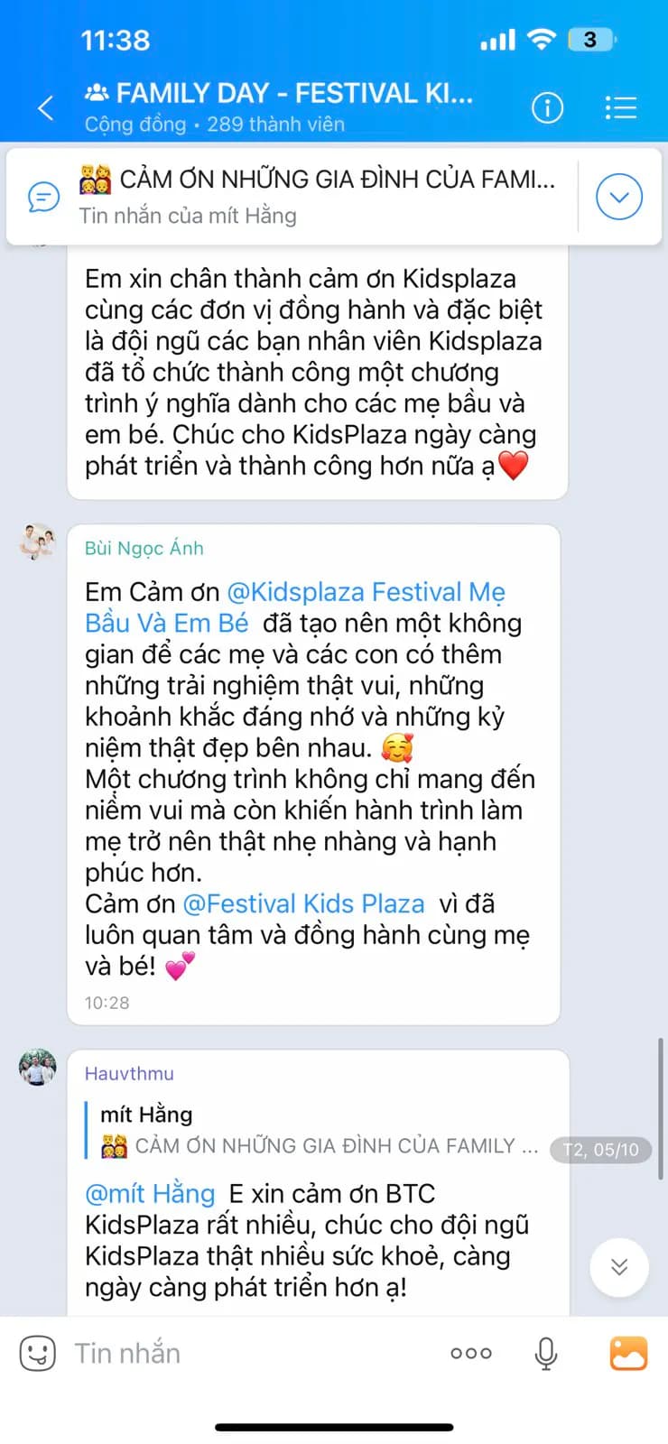 Tin nhắn cảm ơn từ nhóm Family Day