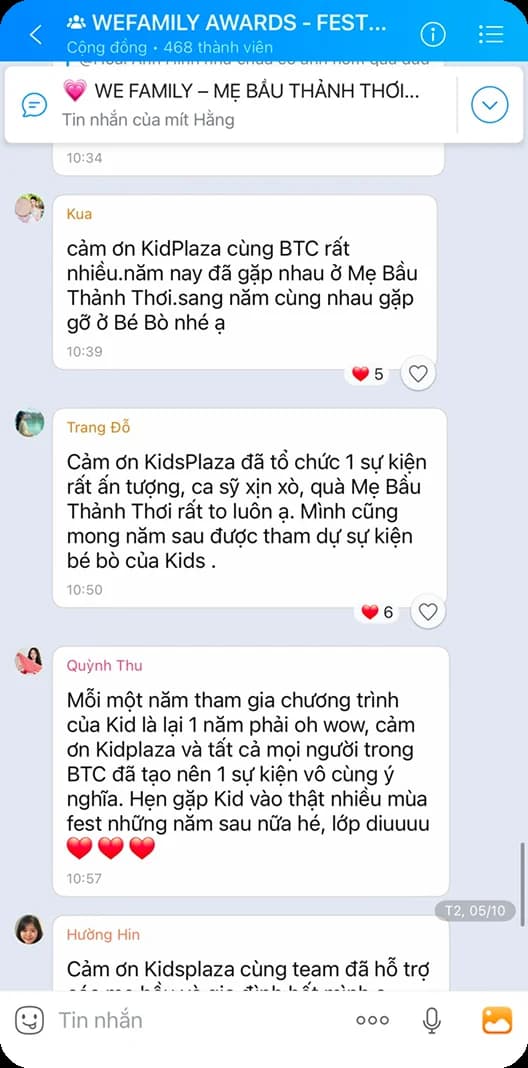 Tin nhắn cảm ơn từ nhóm WeFamily