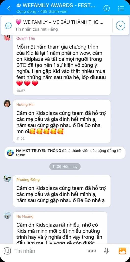Tin nhắn cảm ơn từ nhóm WeFamily